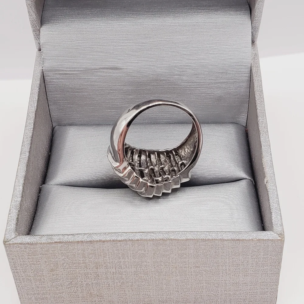 10k Solid White Gold Genuine Channel Set Baguette Diamond Statement Ring